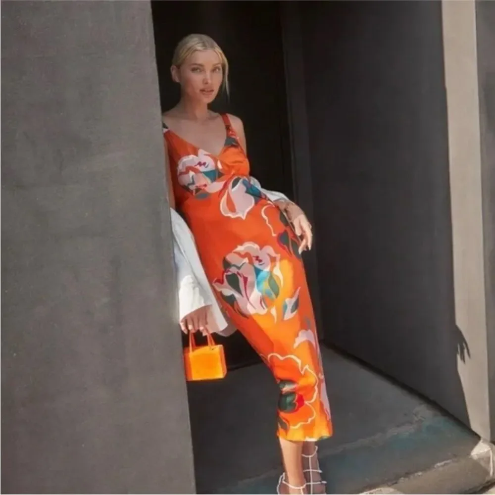 Reformation Daytona silk dress in “Electra” orange floral - Picture 6 of 11